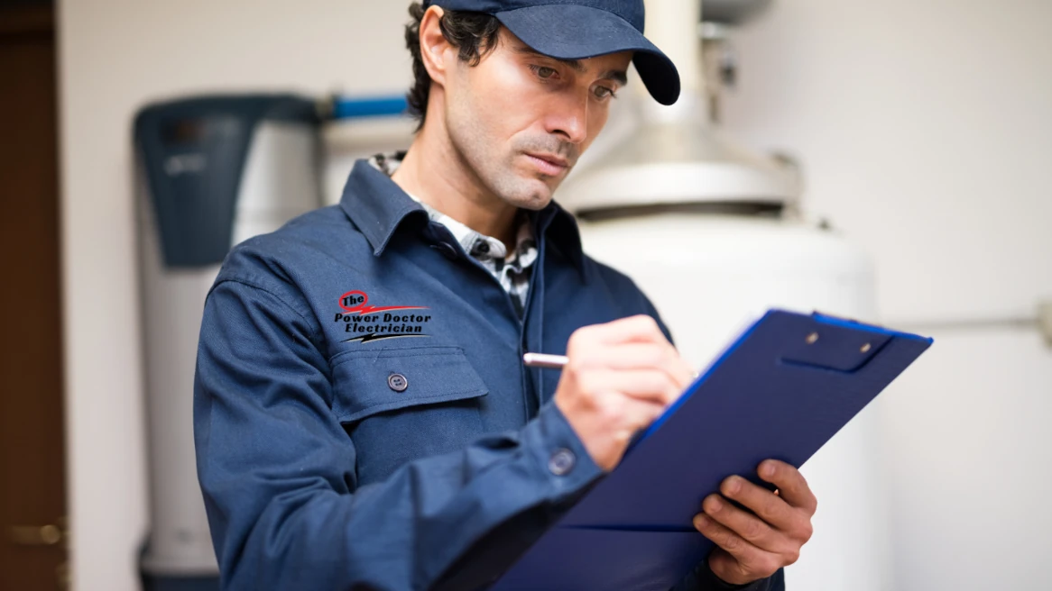 Electrician holding a clip board