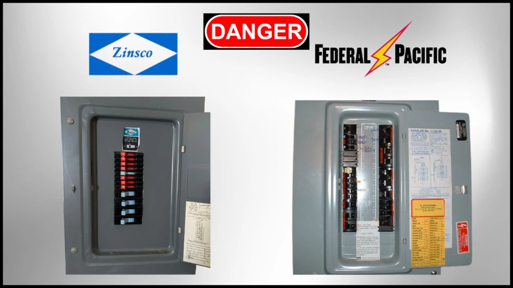 A Zinsco electrical panel and a Federal Pacific electrical panel